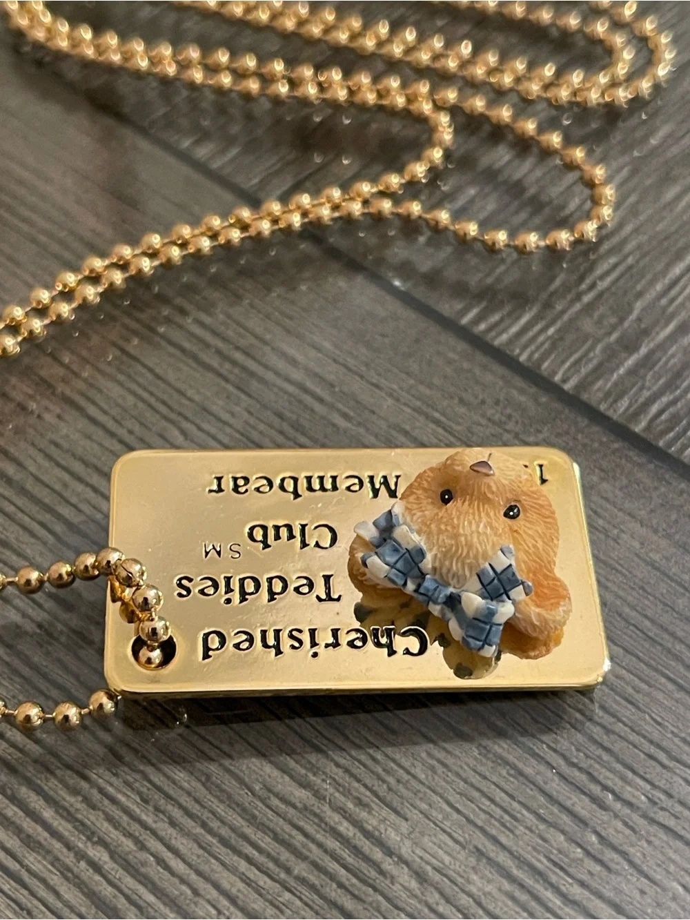 1998 Cherished Teddies Club Membear Ball Chain with Tag Necklace